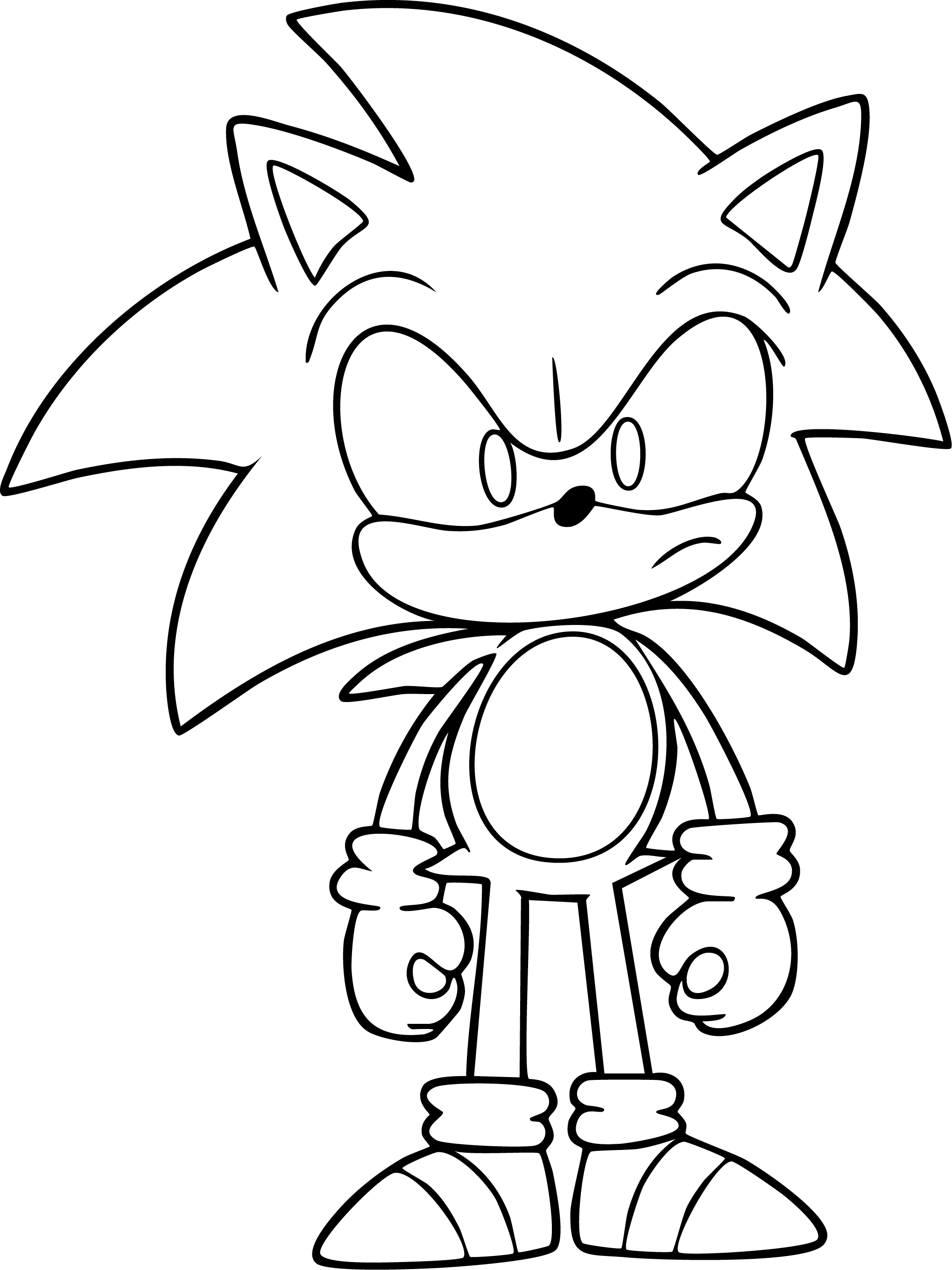 Sonic from Sonic coloring page. Standing still with his arms resting at his sides, featuring a serious, calm expression.
