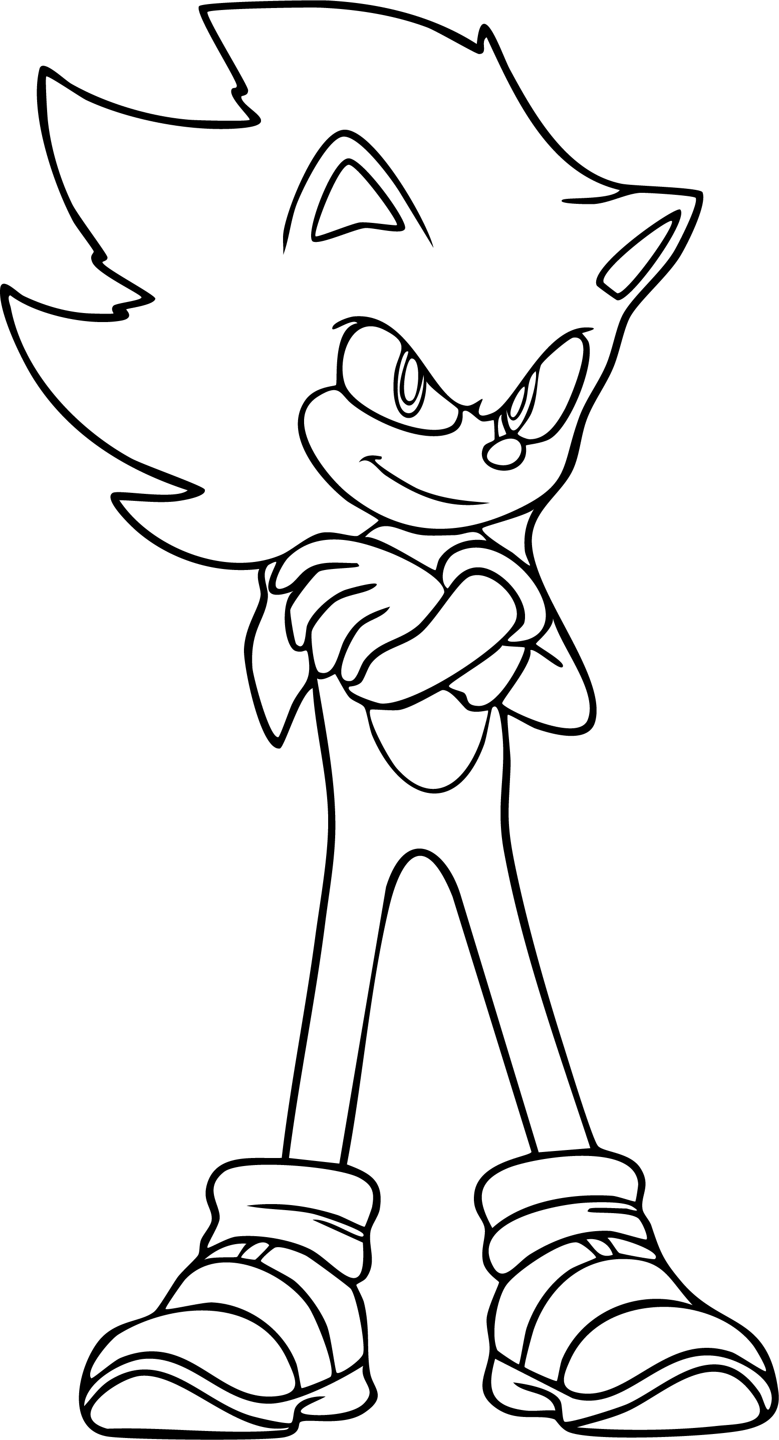 Super Sonic from Sonic coloring page. Confident pose, arms crossed with a serious expression.