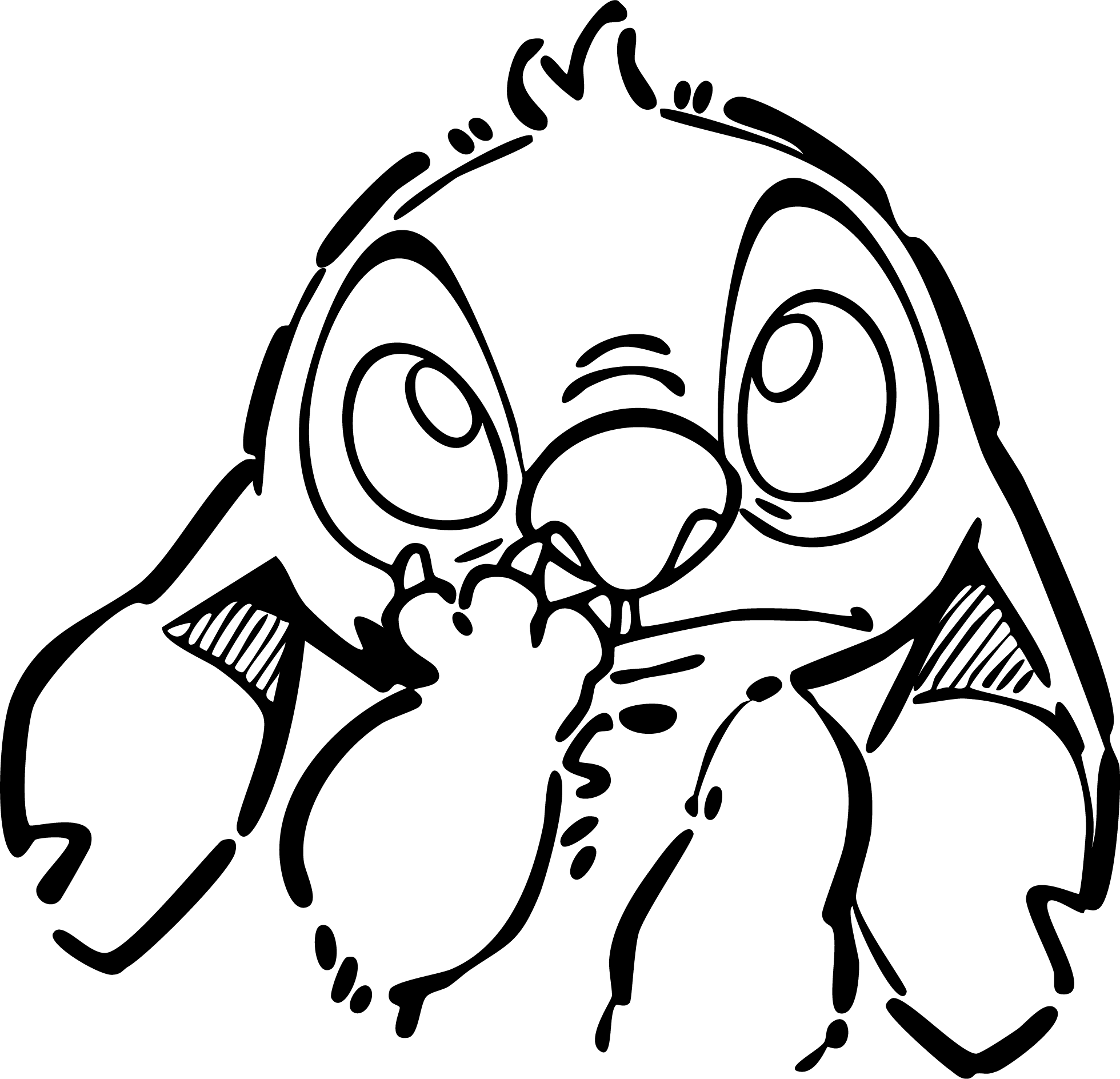 Stitch from Lilo & Stitch coloring page. Stitch looking up innocently while biting and chewing on his fingers.