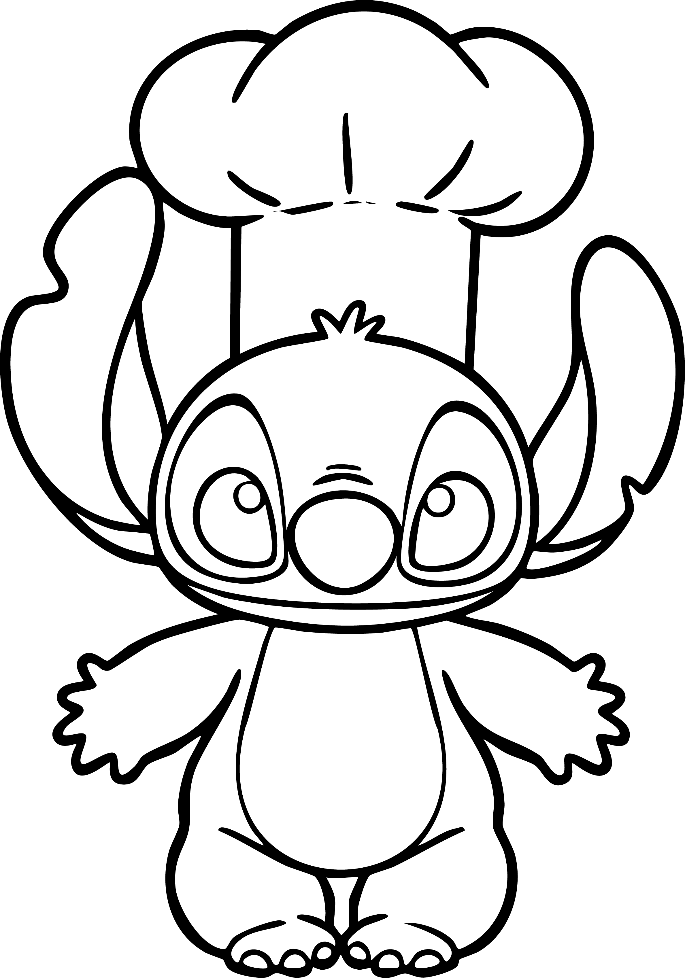 Stitch from Lilo & Stitch coloring page. Standing and wearing a large, white puffy chef hat.