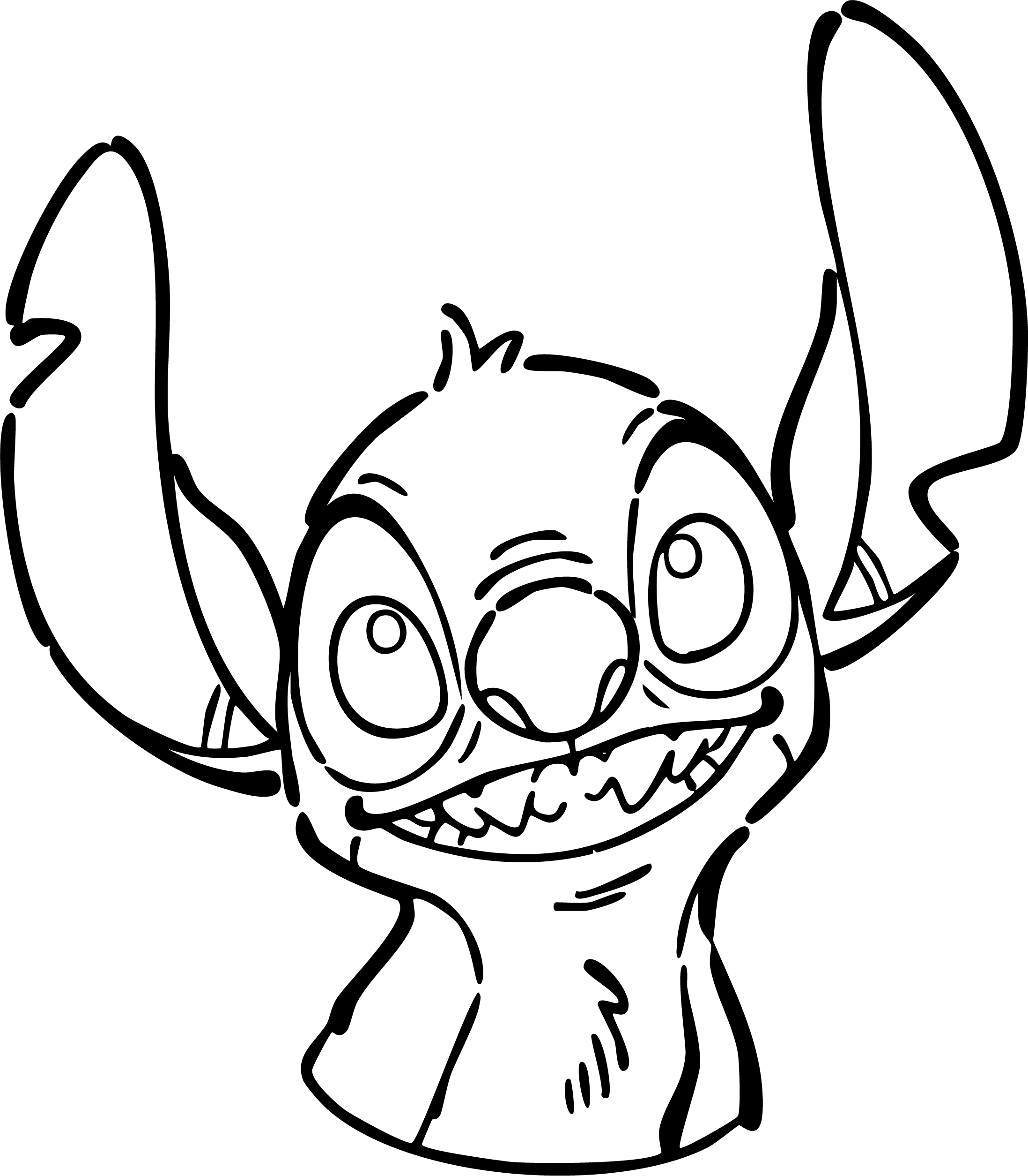 Stitch from Lilo & Stitch coloring page. A close-up portrait showing his big, happy toothy smile.