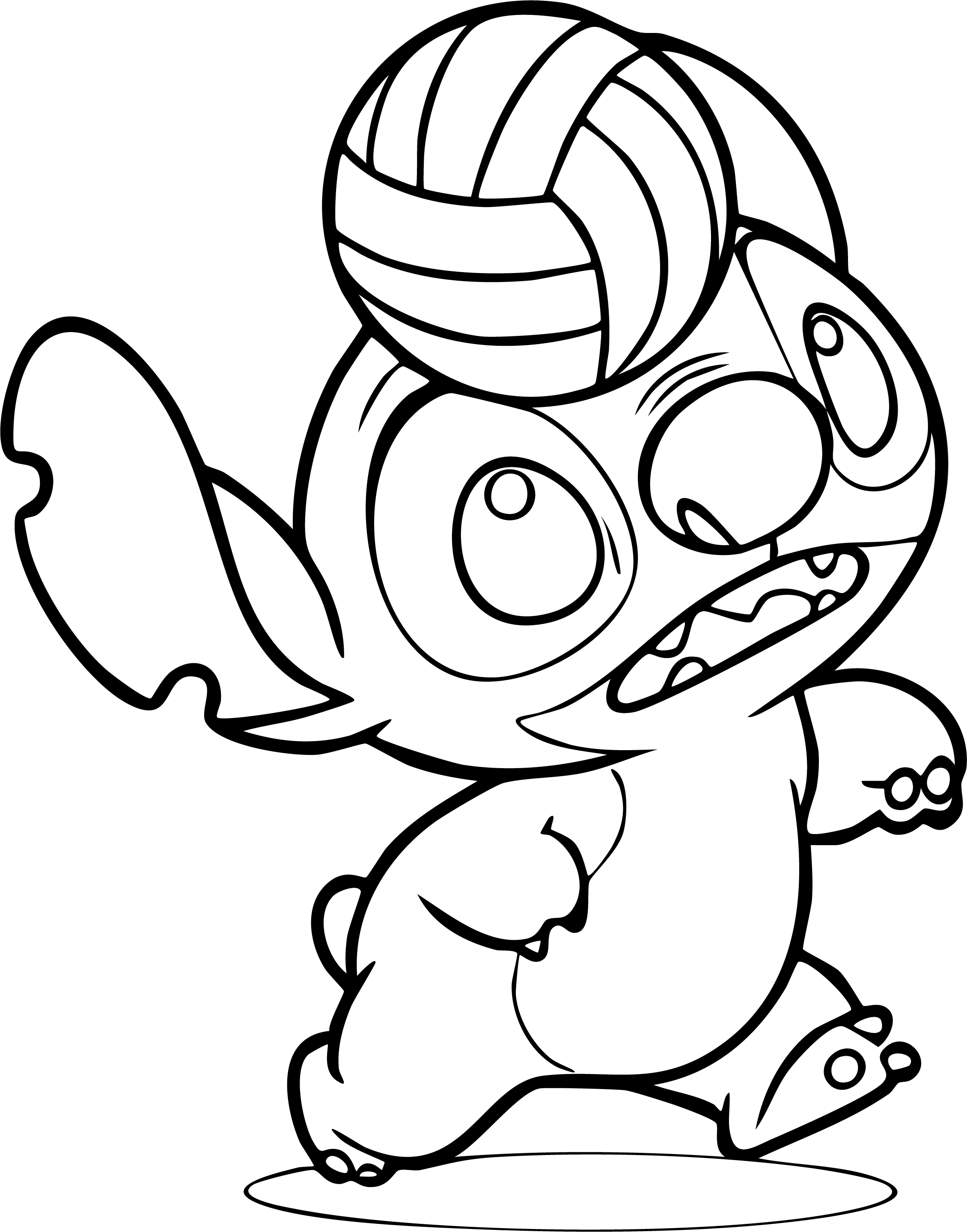 Stitch from Lilo & Stitch coloring page. Running with volleyball on head.